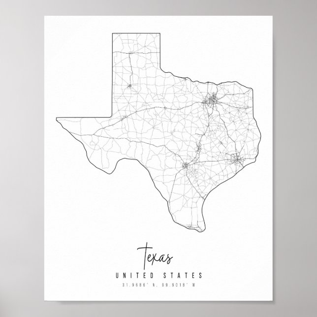Texas Minimal Street Map Poster (Front)