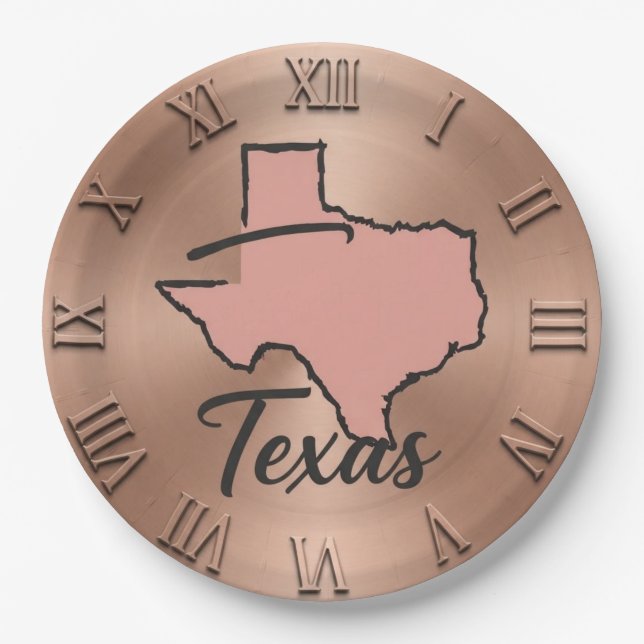 Texas Minimalist Copper Map  Paper Plate (Front)
