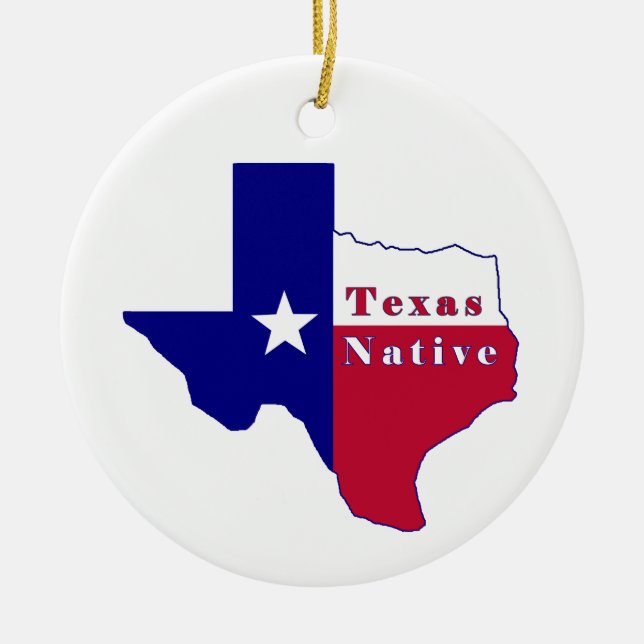 Texas Native Flag Map Ceramic Tree Decoration (Front)