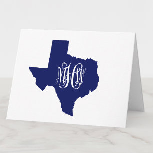 Texas Navy White 3 Initial Vine Monogram DIY BG Thank You Card