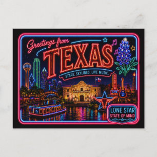 Texas Neon State Retro Vintage Postcard