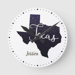 Texas Night Stars State Shape Round Clock