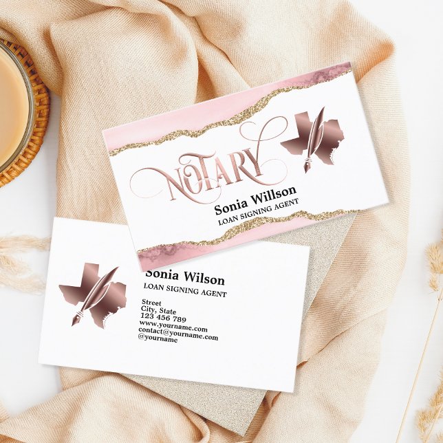 Texas Notary Loan Signing Agent Modern Blush Pink  Business Card (Creator Uploaded)