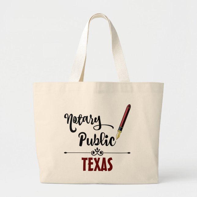 Texas Notary Public Ink Pen Large Tote Bag (Front)