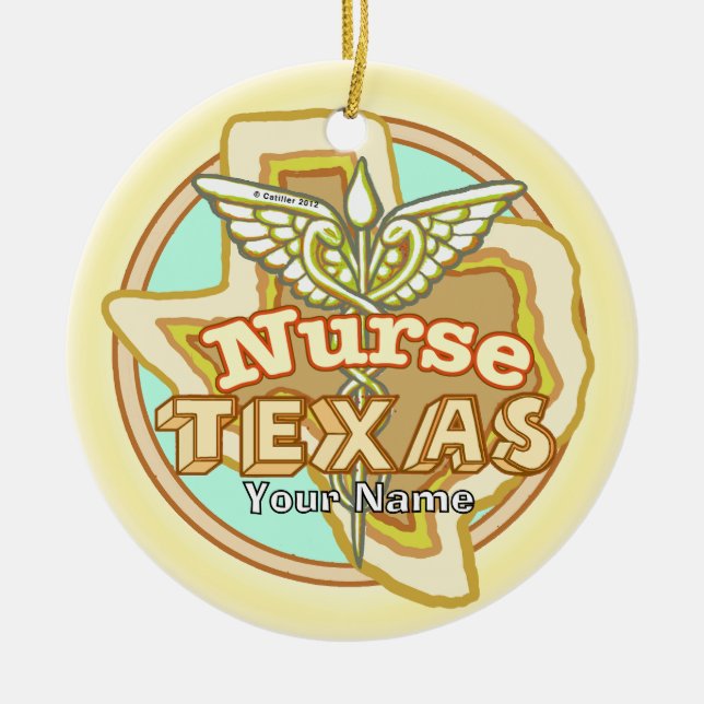 Texas Nurse Caduceus  Ceramic Tree Decoration (Front)