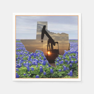 Texas Oil Pump Jack At Sunset On Bluebonnets Napk Napkin