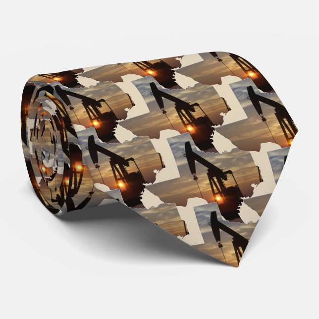 Texas Oil Pump Jack At Sunset Tie (Rolled)