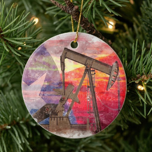 Texas Oil Pumpjack: Lone Star State Heritage Art Ceramic Tree Decoration