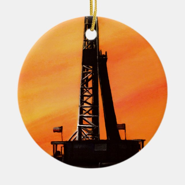 Texas Oil Rig Ceramic Tree Decoration (Front)
