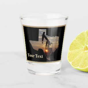 Texas Oil Well Pump Jack  With Sunset Personalised Shot Glass