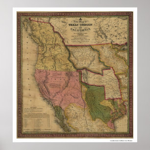 Texas, Oregon & California Map - 1846 Poster