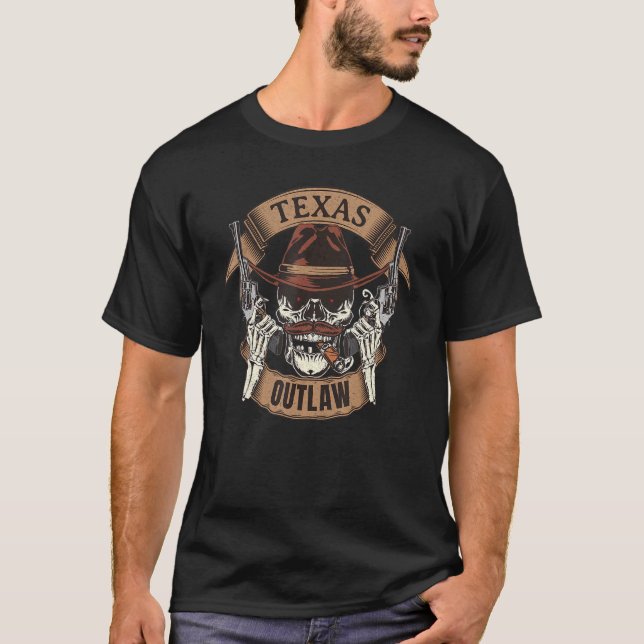 Texas Outlaw Wild West Skull T-Shirt (Front)
