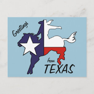 Texas outline bucking horse cowboy flag postcard