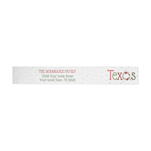 Texas Patterned Letters and Poinsettia Wreath Wrap Around Label (Individual)