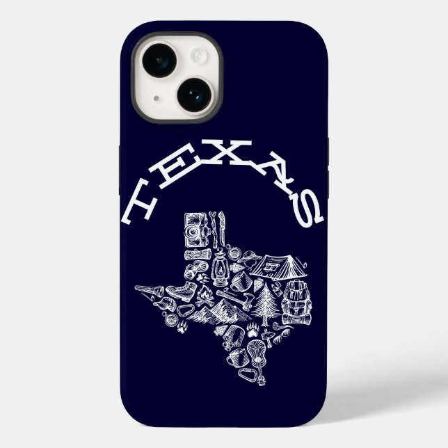 Texas Phone Cover Navy Blue Hand Sketch Style (Back)
