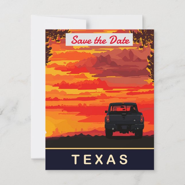 Texas, Pickup Track Drive on Sunset,  Save The Date (Front)