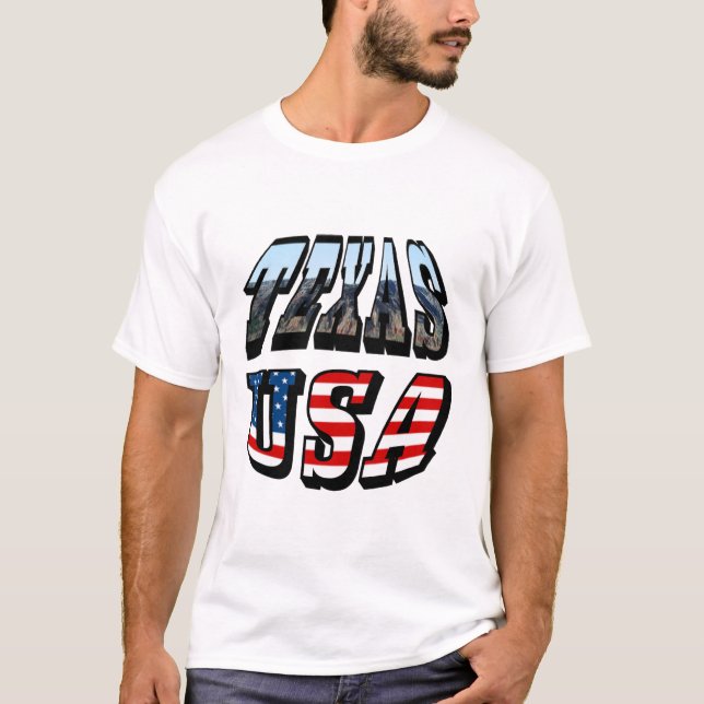 Texas Picture and Flag Text T-Shirt (Front)