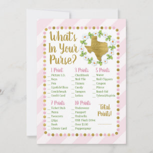 Texas Pink Gold What's In Your Purse Shower Game Invitation