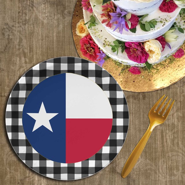 Texas Plate, buffalo plaid USA & Texas Flag Paper Plate (Creator Uploaded)