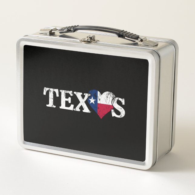 Texas Pride Love Heart Flag State Proud Texan Home Metal Lunch Box (Front)