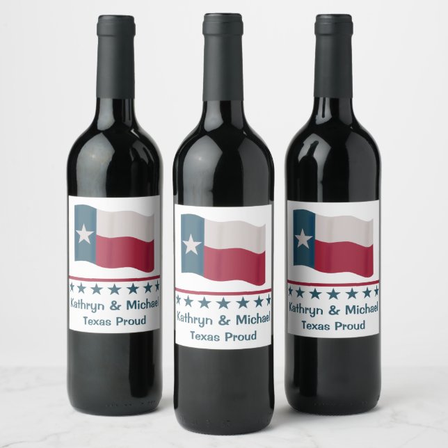 Texas Proud Long Star Flag Name Personalised Wine Label (Bottles)