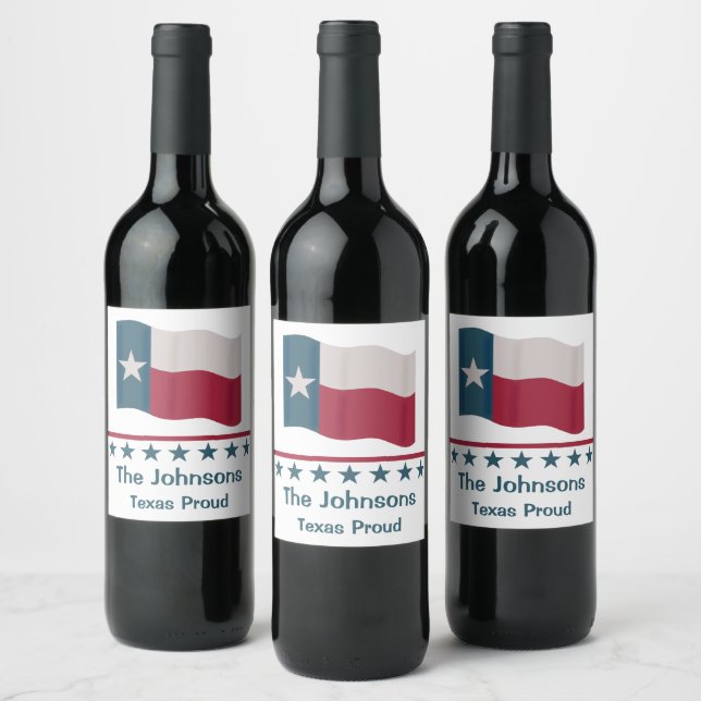 Texas Proud Long Star Flag Personalised Wine Label (Bottles)
