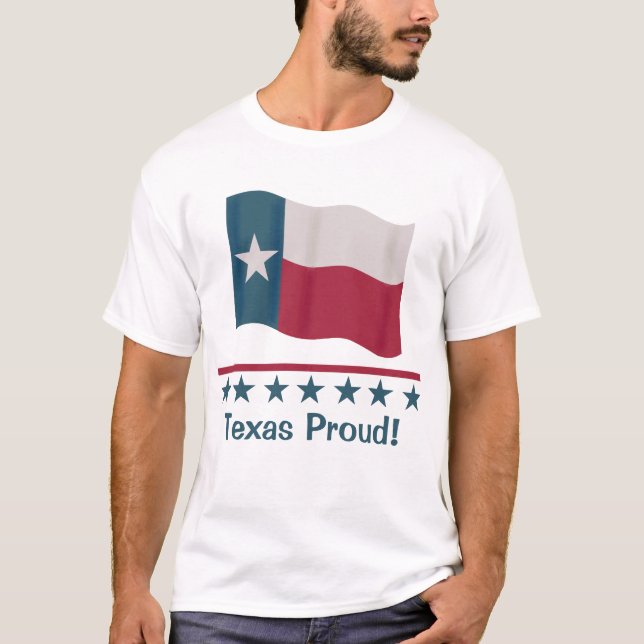 Texas Proud Waving Lone Star Flag Red White Blue T-Shirt (Front)