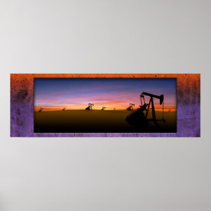 Texas Pump Jacks Sunset Poster