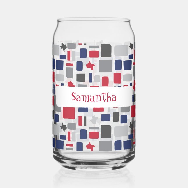 Texas Red & Blue Wonky Squares & Rectangles Can Glass (Left)