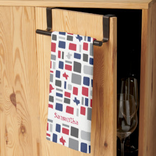 Texas Red & Blue Wonky Squares & Rectangles Tea Towel