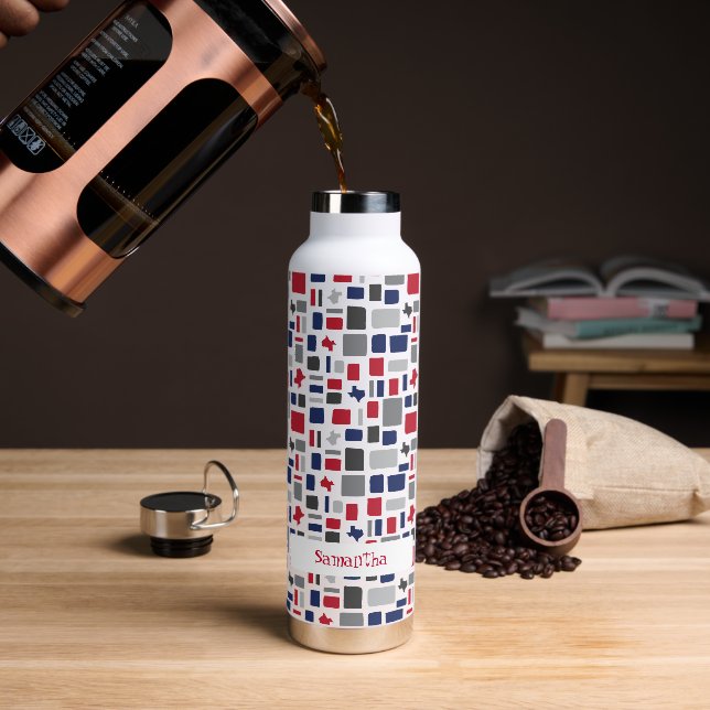 Texas Red & Blue Wonky Squares & Rectangles Water Bottle (Coffee)