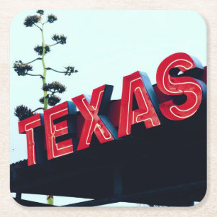 Texas Red Neon Lights USA America Square Paper Coaster
