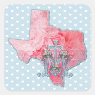 Texas Religious Heart Virgin Mary Marian Cross  Square Sticker