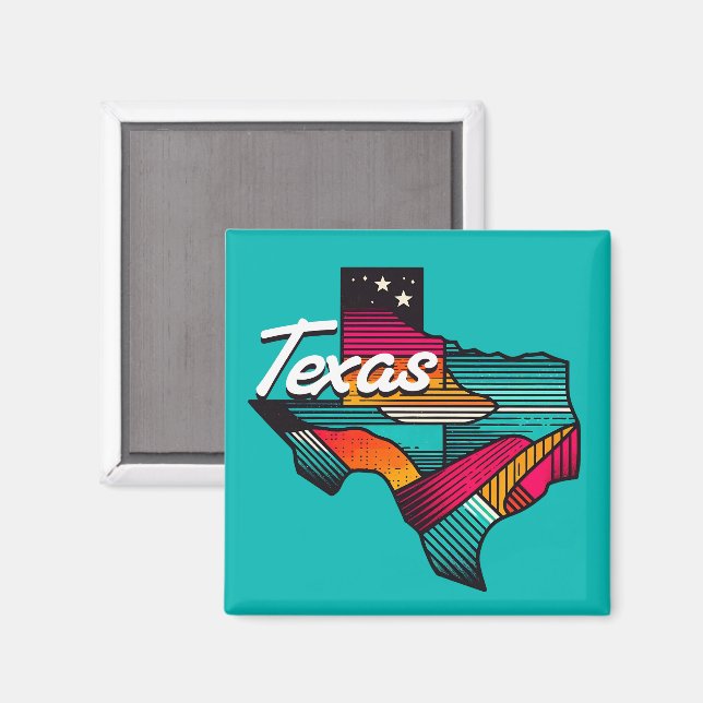 Texas Retro Sunset Lone Star State Souvenir Magnet (Front/Back)