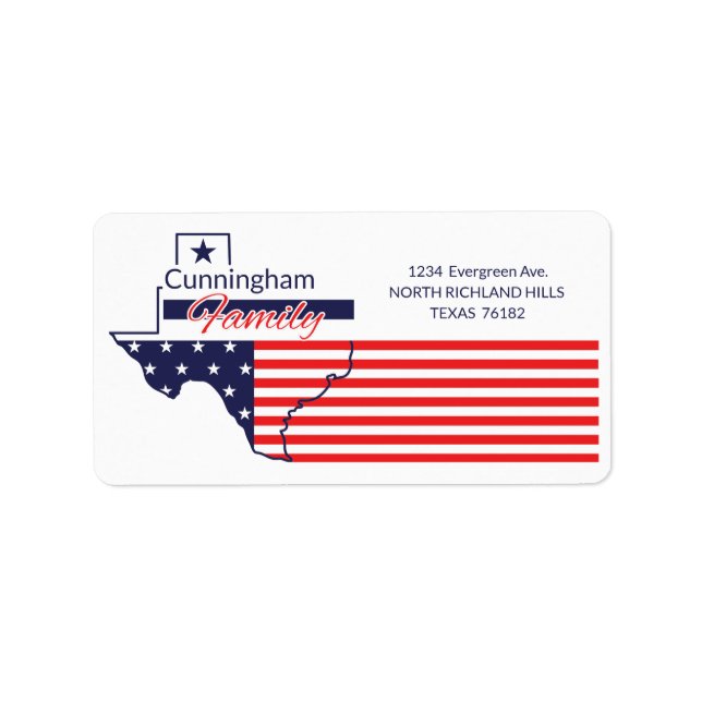 Texas Return Address Patriotic Stars and Stripes Label (Front)