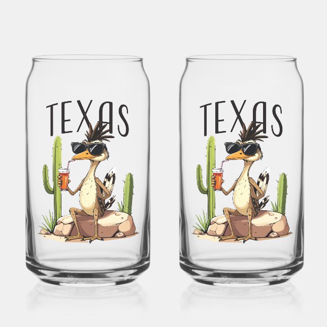 Texas Roadrunner having a beverage Can Glass (Front)