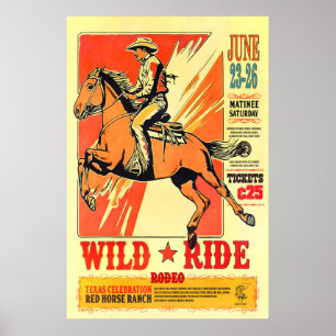Texas Rodeo Art Print Vintage Cowboy Poster
