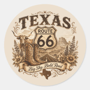 Texas Route 66 Big Sky Road Trip Decal Classic Round Sticker