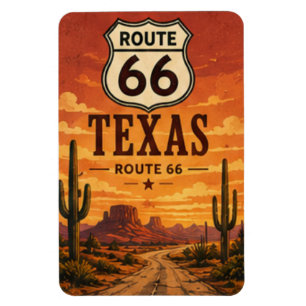 Texas Route 66 Cactus Sunset Road Art Magnet