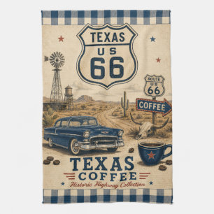 Texas Route 66 Coffee Ranch Americana Tea Towel