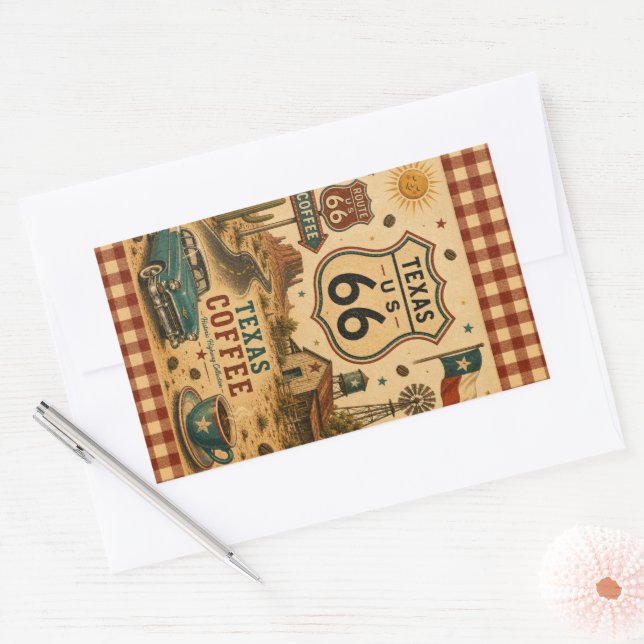 Texas Route 66 Coffee Ranch Morning Roadside Mood Rectangular Sticker (Envelope)
