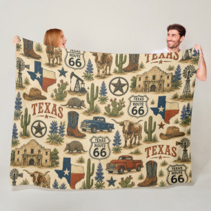 Texas Route 66 Cosy Ranch Trail Fleece Blanket