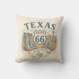 Texas Route 66 Retro Cowgirl Room Decor Gift Cushion
