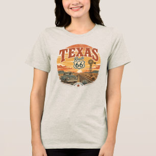 Texas Route 66 Vintage Sunset Graphic Tri-Blend Shirt