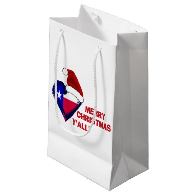 Texas Santa - Merry Christmas Y'all! Small Gift Bag (Front Angled)