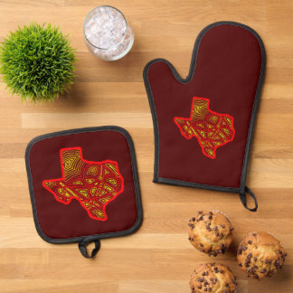Texas Scribbleprints Oven Mitt & Pot Holder Set