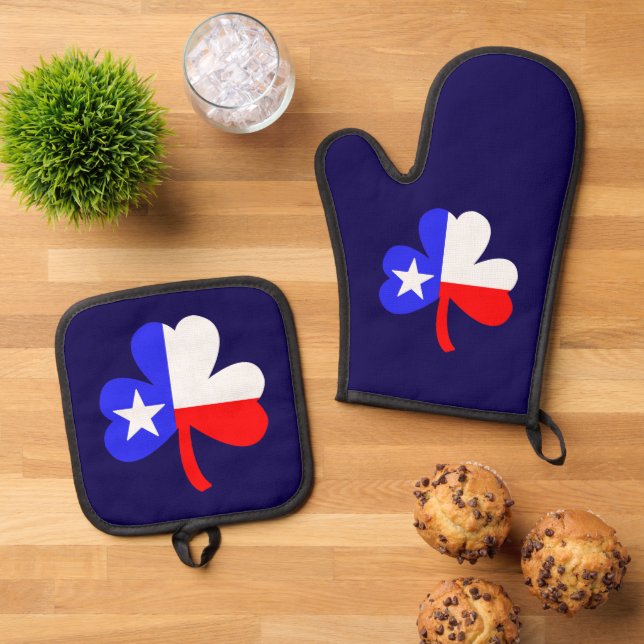 Texas Shamrock Oven Mitt & Pot Holder Set (Top Down)