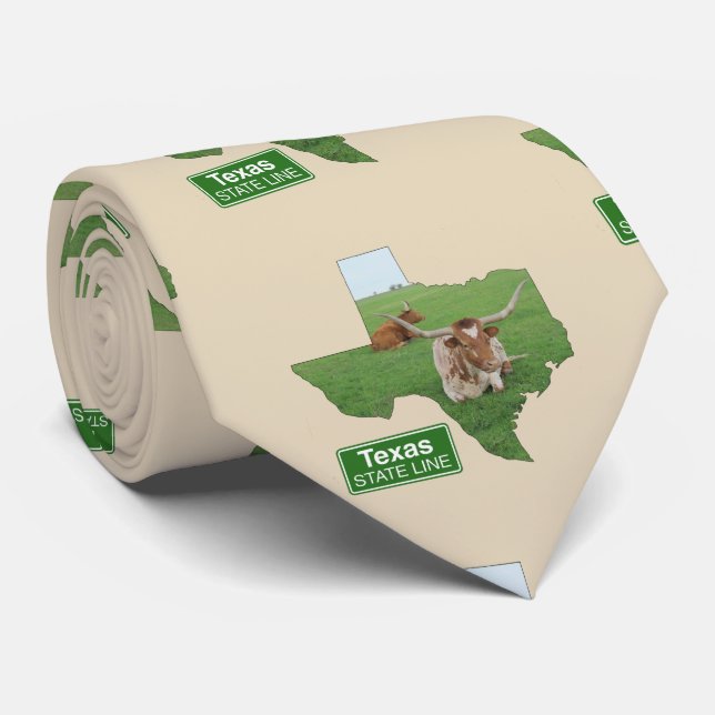Texas Shape And Longhorn Steer Tie (Rolled)