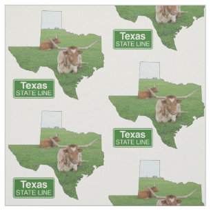 Texas Shape With Longhorn Steer State Line Sign 4 Fabric