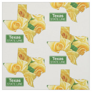 Texas Shape Yellow Rose And State Line Sign Fabric
